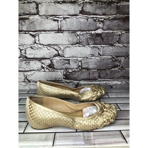 Rodo Beige Gold Silk Gem Rhinestone Low Pump Ballet Flats Women sz 38EU/7.5M US